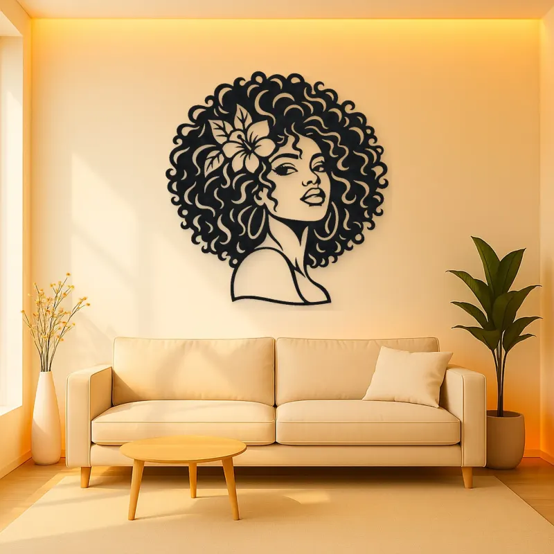 Afro Silhouette Face Metal Wall Art | Minimalist Woman Line Art