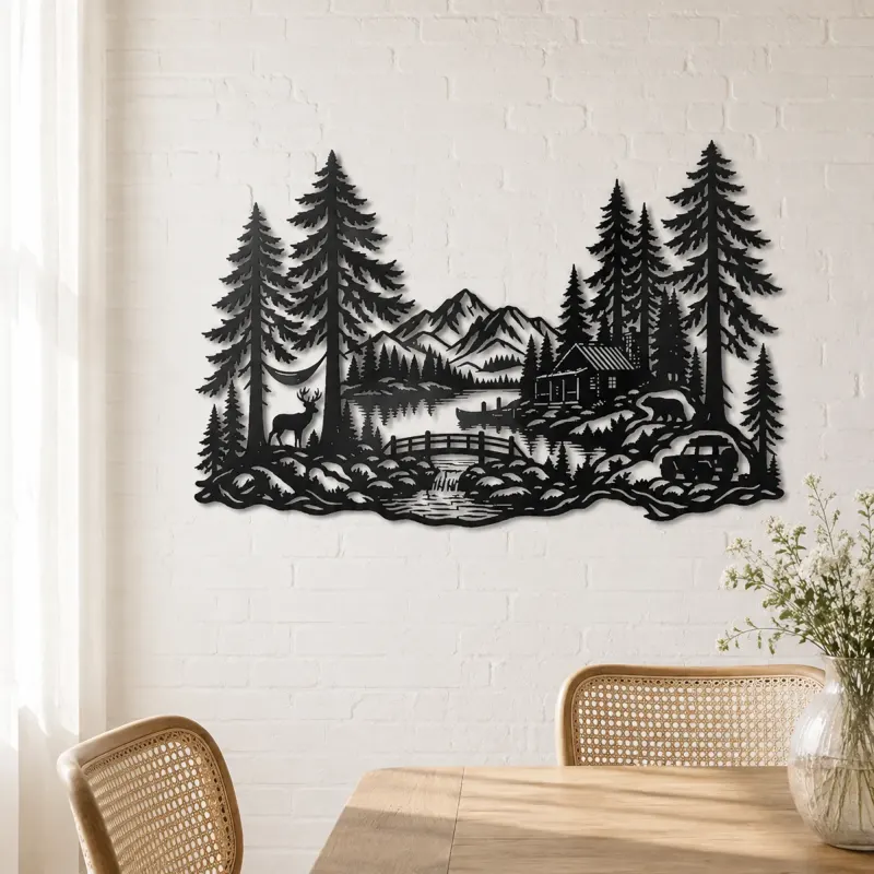 Tall Cedar Grove Metal Wall Art | Botanical Metal Wall Decor - lifestyle view 4