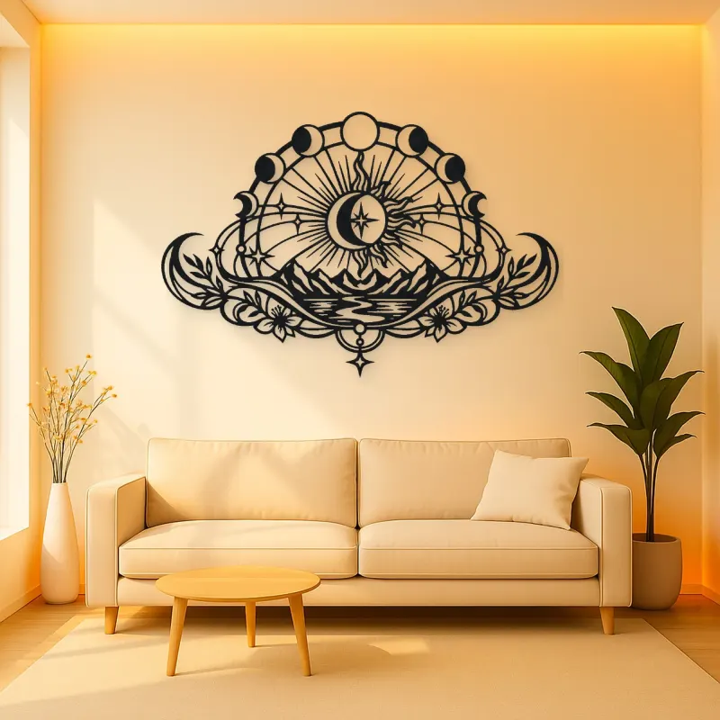 Lunar Phases Arc Metal Wall Art | Celestial Boho Wall Decor