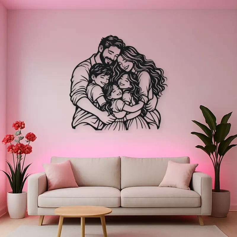 Family Group Hug Metal Wall Art | Family Silhouette Decor