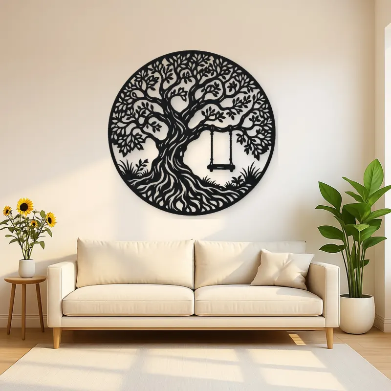 Tree with Swing Metal Wall Art | Botanical Metal Wall Decor