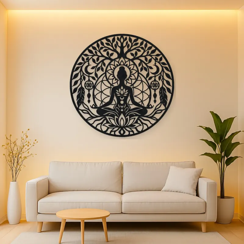 Meditation Silhouette Circle Metal Wall Art | Movement Silhouette Decor