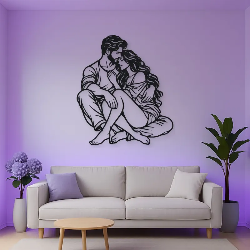 Seated Cuddle Metal Wall Art | Romantic Couple Decor