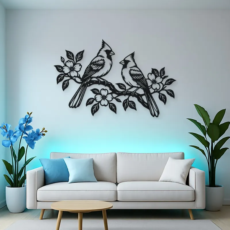 Two Birds on Branch Metal Wall Art | Wildlife Silhouette Decor