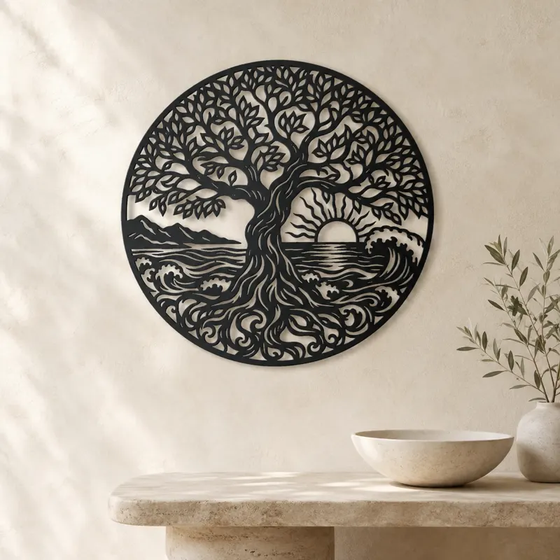 Tree and Ocean Circle Metal Wall Art | Coastal and Nautical Wall Decor - lifestyle view 3