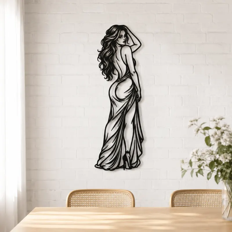 Over Shoulder Glance Metal Wall Art | Minimalist Woman Line Art - lifestyle view 4