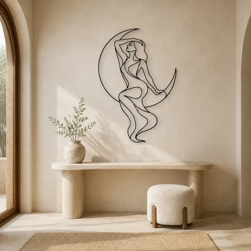 Draped Figure with Moon Metal Wall Art | Celestial Woman Wall Decor - lifestyle view 3