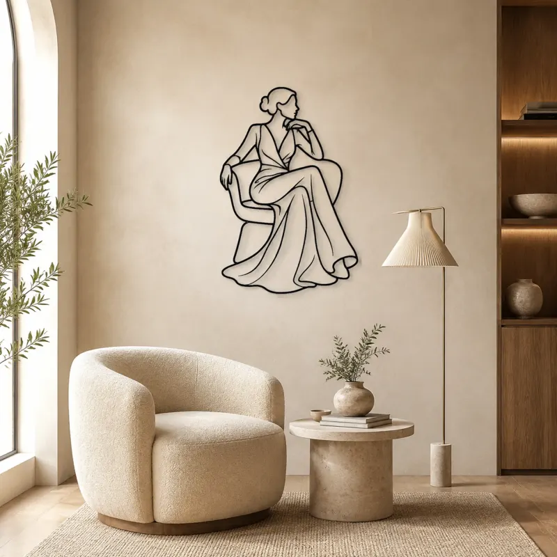 Seated Gown Elegance Metal Wall Art | Fashion Figure Wall Decor - lifestyle view 5