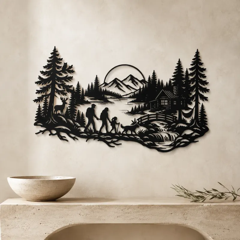 Woodland Family Walk Metal Wall Art | Family Silhouette Decor - lifestyle view 3