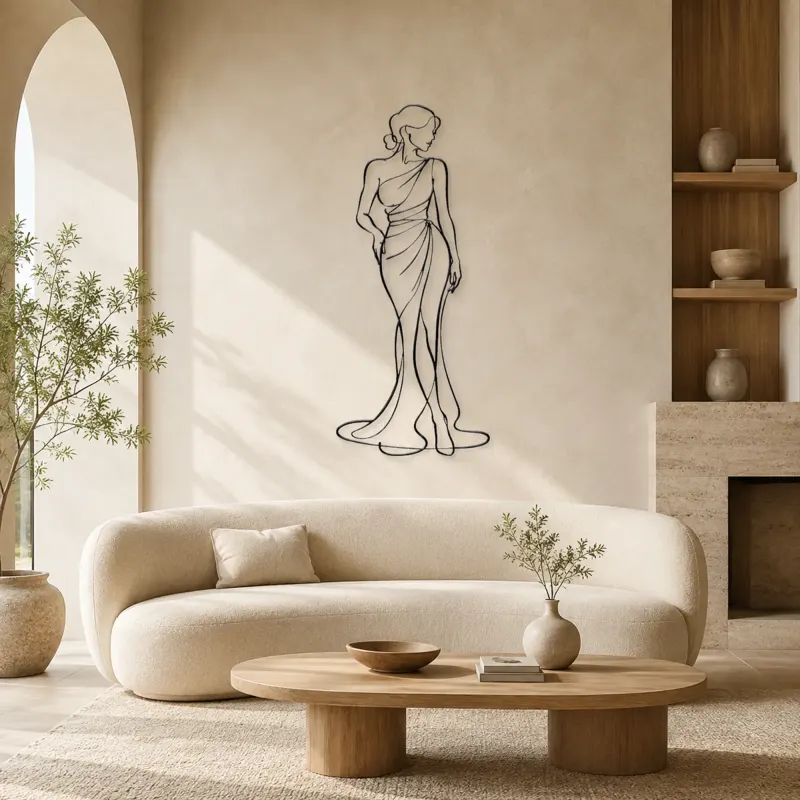 Mujer con Tela Drapada en Metal | Decoración Mural de Figura de Moda