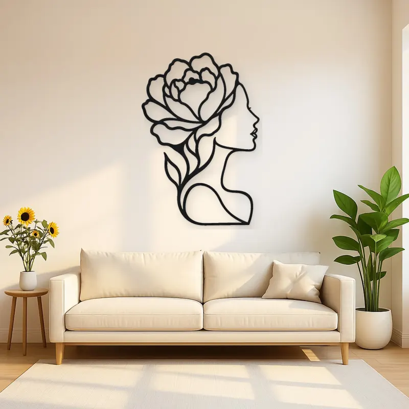Single Profile Bloom Metal Wall Art | Minimalist Woman Line Art