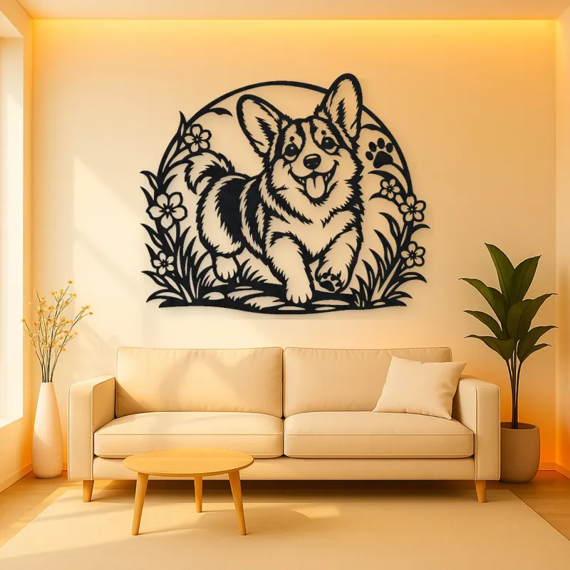 Corgi Happy Curve Metal Wall Art | Pet Lover Silhouette Decor