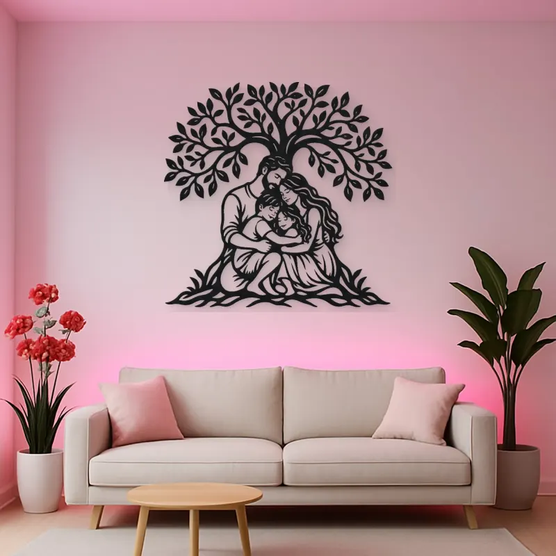 Family Tree Embrace Metal Wall Art | Family Silhouette Decor