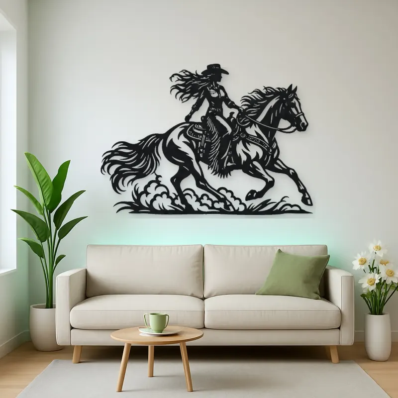 Cowgirl and Horse Metal Wall Art | Equestrian Wall Decor