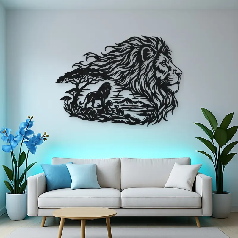 Lion Head Flow Metal Wall Art | Wildlife Silhouette Decor