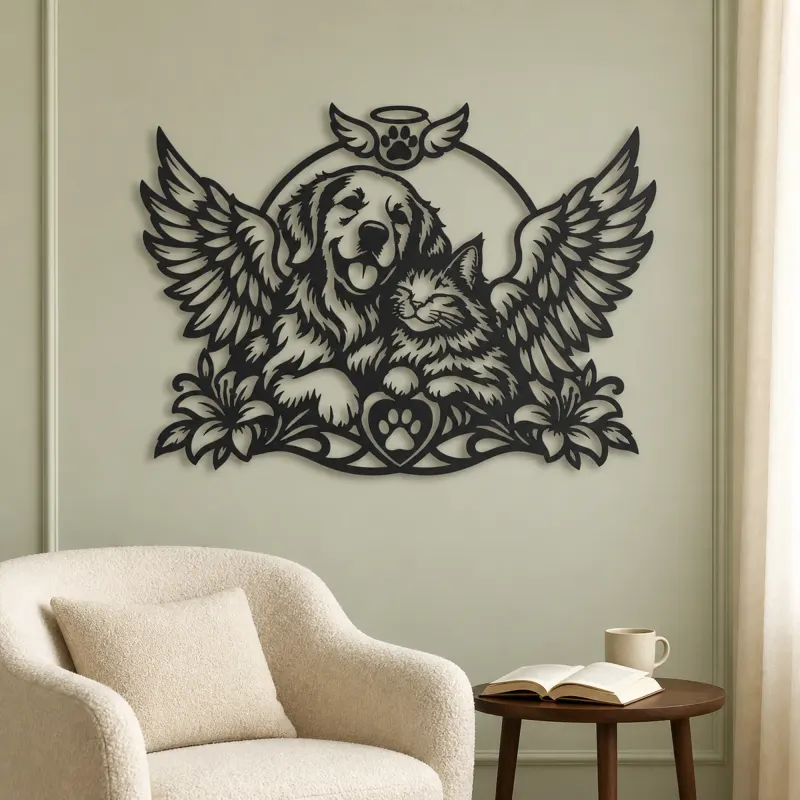 Pet Memorial Wings Metal Wall Art | Pet Lover Silhouette Decor - lifestyle view 2