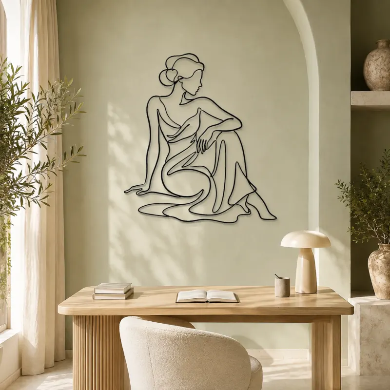 Poised Seated Woman Metal Wall Art | Fashion Figure Wall Decor - lifestyle view 4