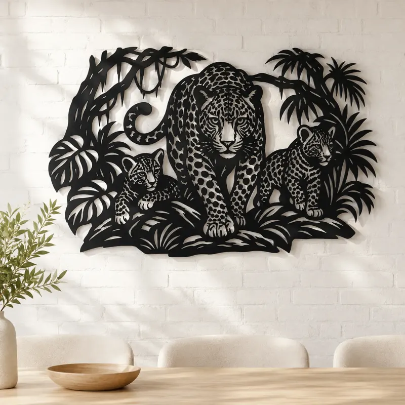 Leopard Jungle Metal Wall Art | Wildlife Silhouette Decor - lifestyle view 4