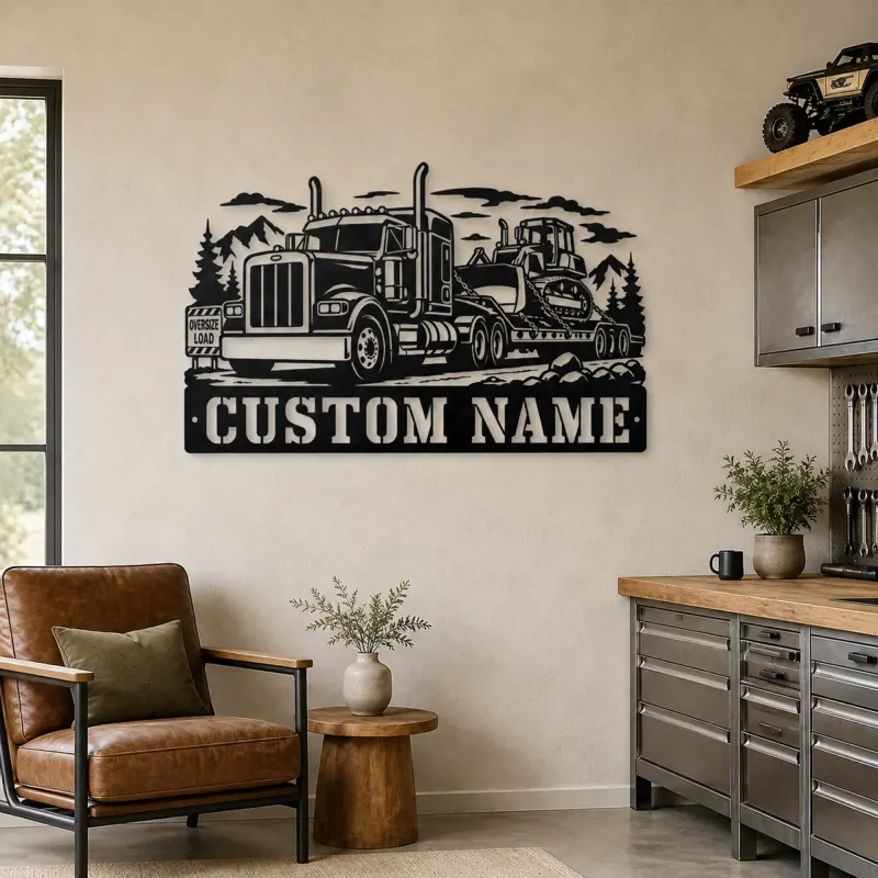 Personalized Heavy Haul Truck and Bulldozer Metal Wall Art - lifestyle view 4
