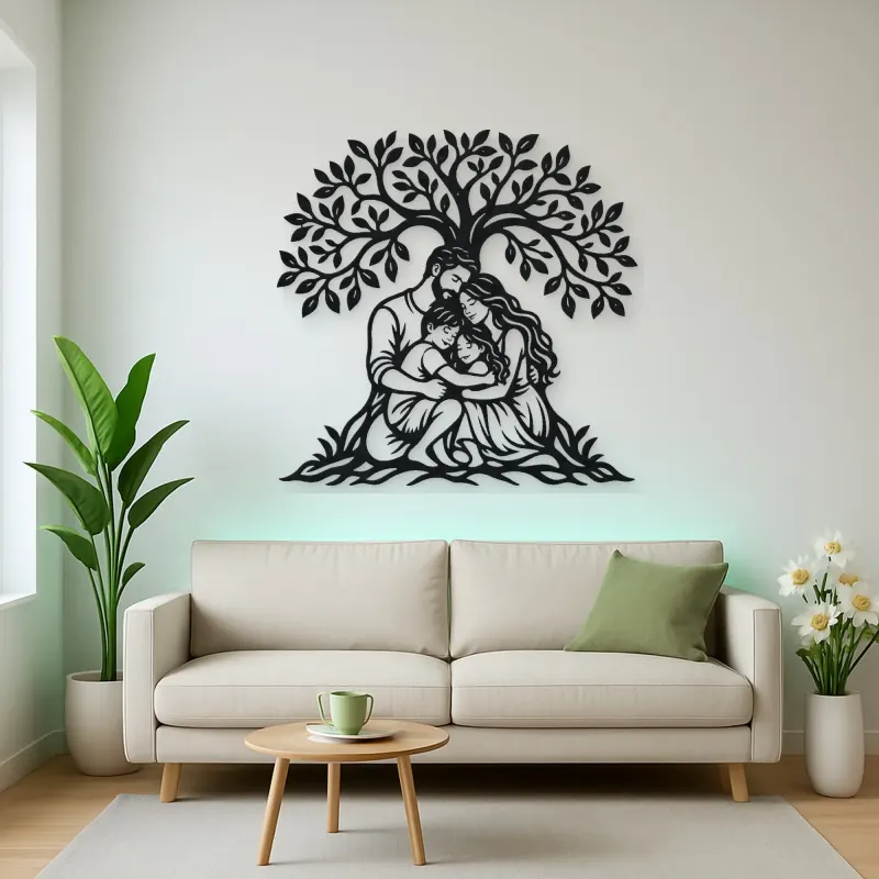 Family Tree Embrace Metal Wall Art | Family Silhouette Decor