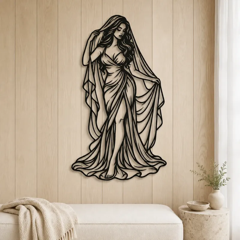 Veiled Muse Metal Wall Art | Minimalist Woman Line Art - lifestyle view 5