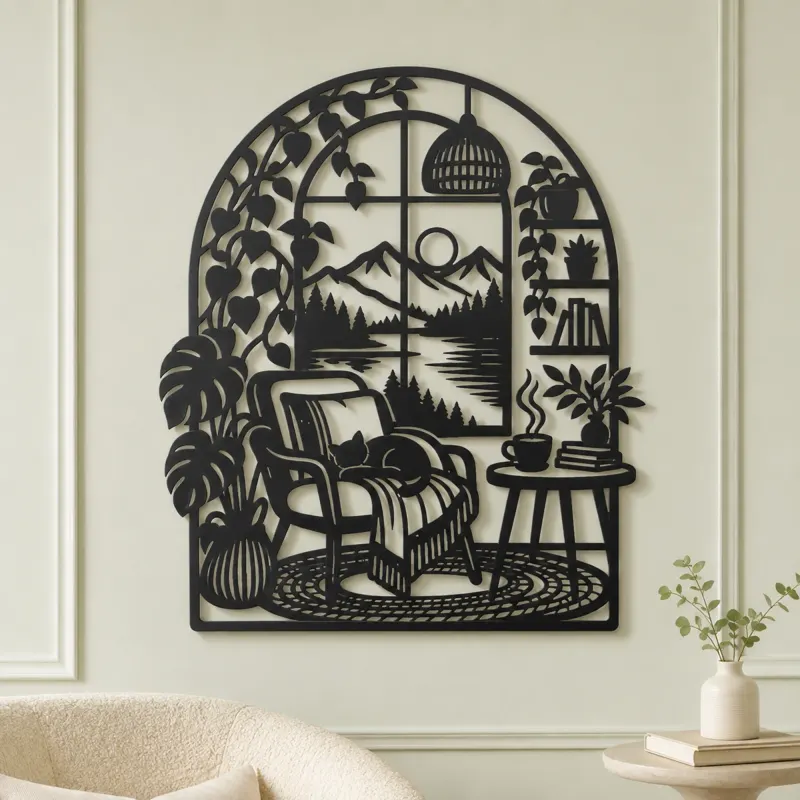 Home Arch Landscape Metal Wall Art | Cozy Home Metal Decor - lifestyle view 2