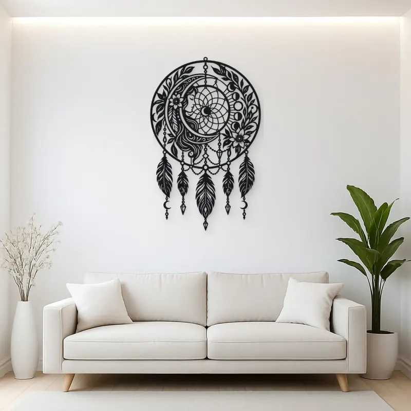 Dreamcatcher Moon Metal Wall Art | Spiritual Boho Metal Decor