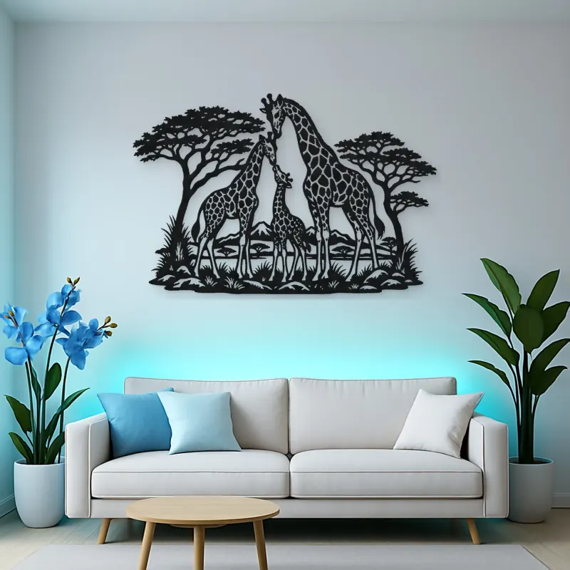 Giraffe Family Metal Wall Art | Wildlife Silhouette Decor