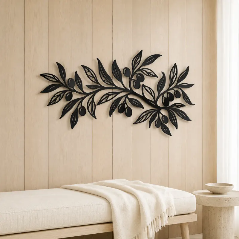 Olive Branch Flow Metal Wall Art | Botanical Metal Wall Decor - lifestyle view 5