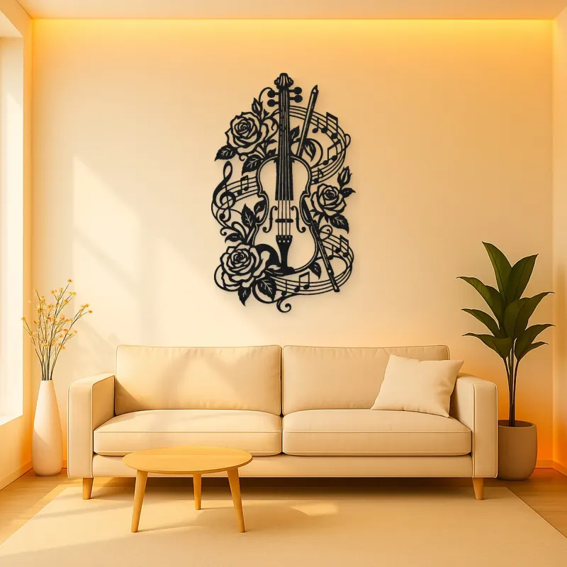 Violin and Roses Metal Wall Art | Music Room Wall Decor