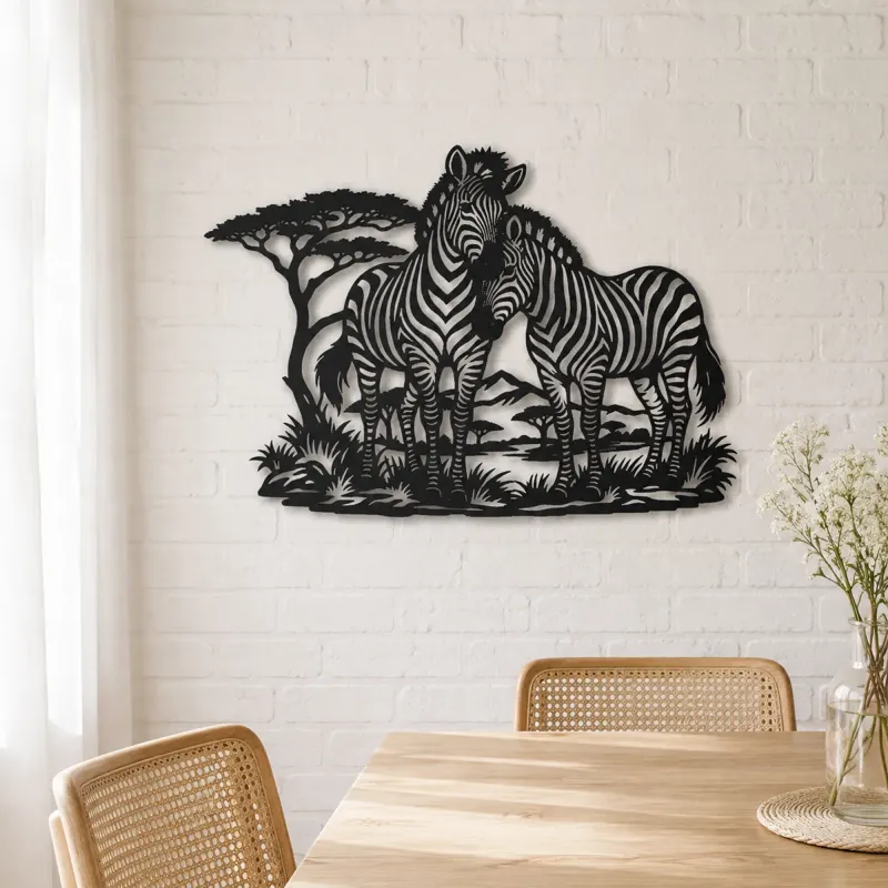 Zebra Pair Metal Wall Art | Wildlife Silhouette Decor - lifestyle view 4