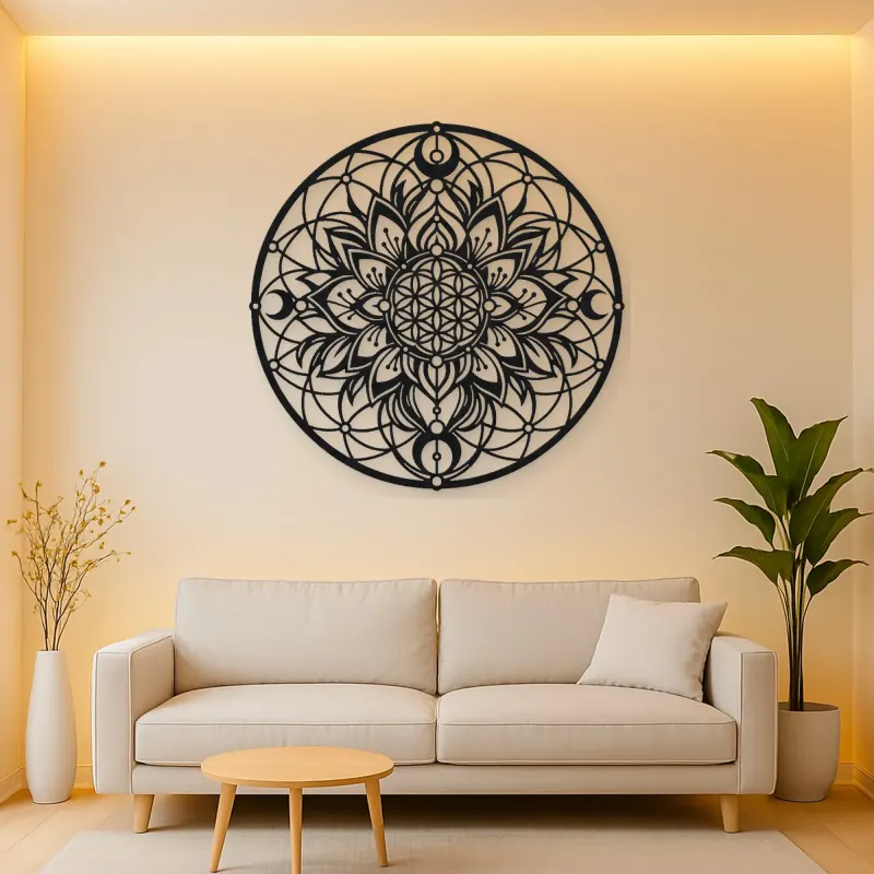 Sacred Geometry Flower Metal Wall Art | Botanical Metal Wall Decor