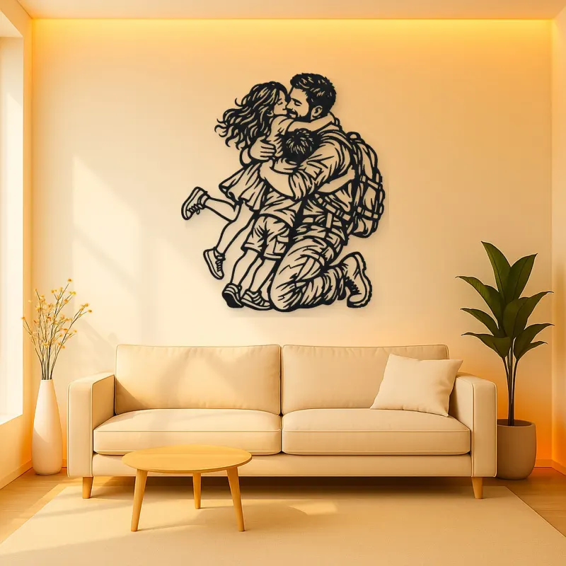 Homecoming Family Hug Metal Wall Art | Family Silhouette Decor