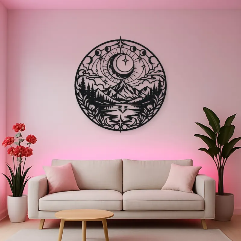 Moon over Mountains Metal Wall Art | Celestial Boho Wall Decor