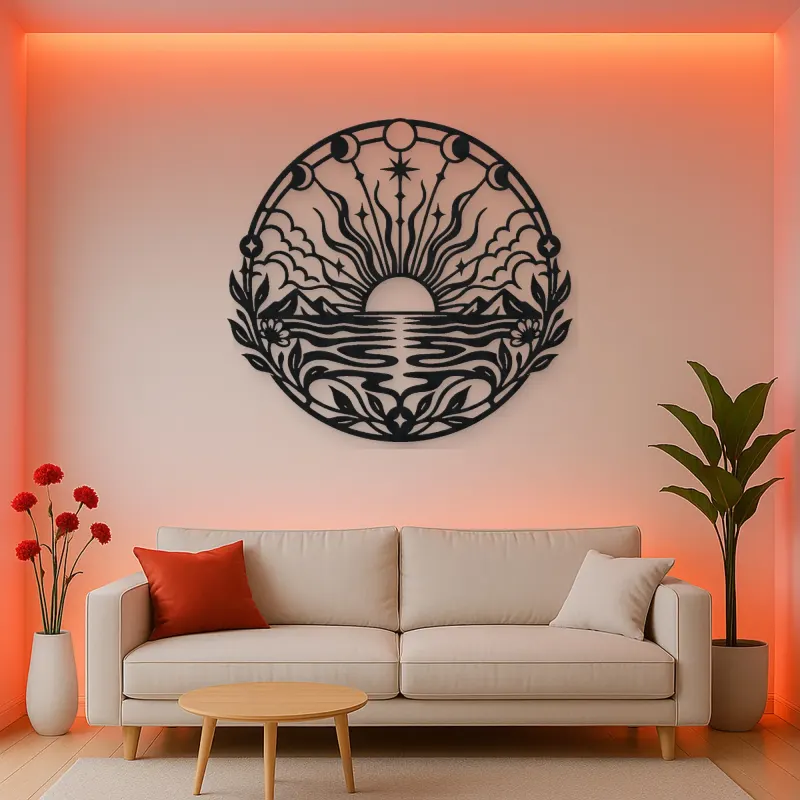 Boho Sun Horizon Metal Wall Art | Nature Silhouette Decor