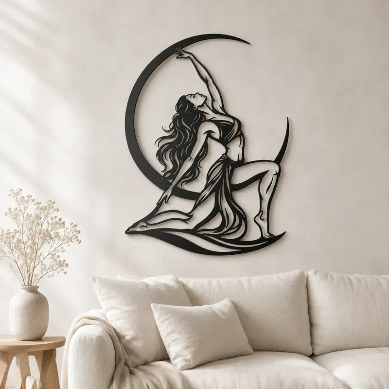 Cartel de metal personalizado de saludo lunar | Decoración de silueta de movimiento