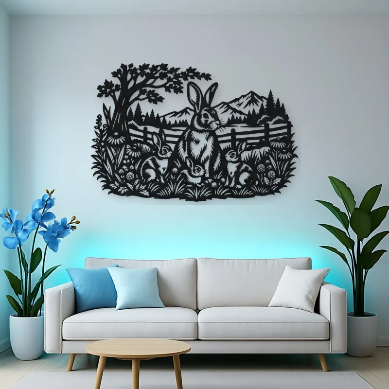 Rabbit Meadow Metal Wall Art | Wildlife Silhouette Decor