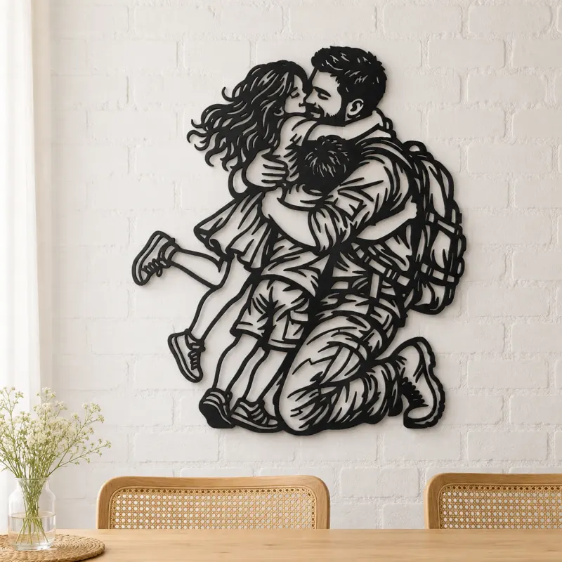 Homecoming Family Hug Metal Wall Art | Family Silhouette Decor - lifestyle view 4