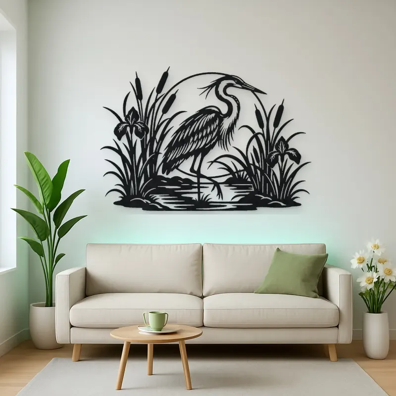 Heron Reed Garden Metal Wall Art | Wildlife Silhouette Decor