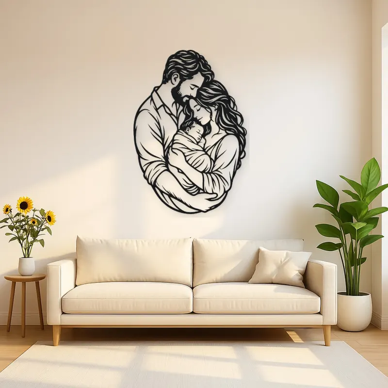 Parents with Newborn Metal Wall Art | Family Silhouette Decor