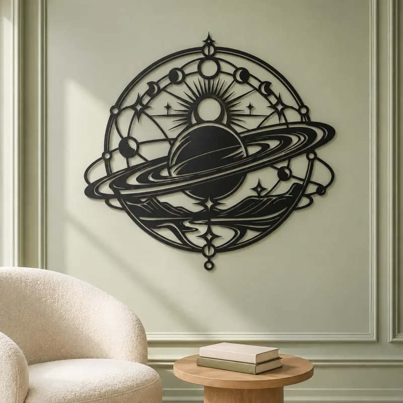 Saturn Ring Rhythm Metal Wall Art | Celestial Boho Wall Decor - lifestyle view 2