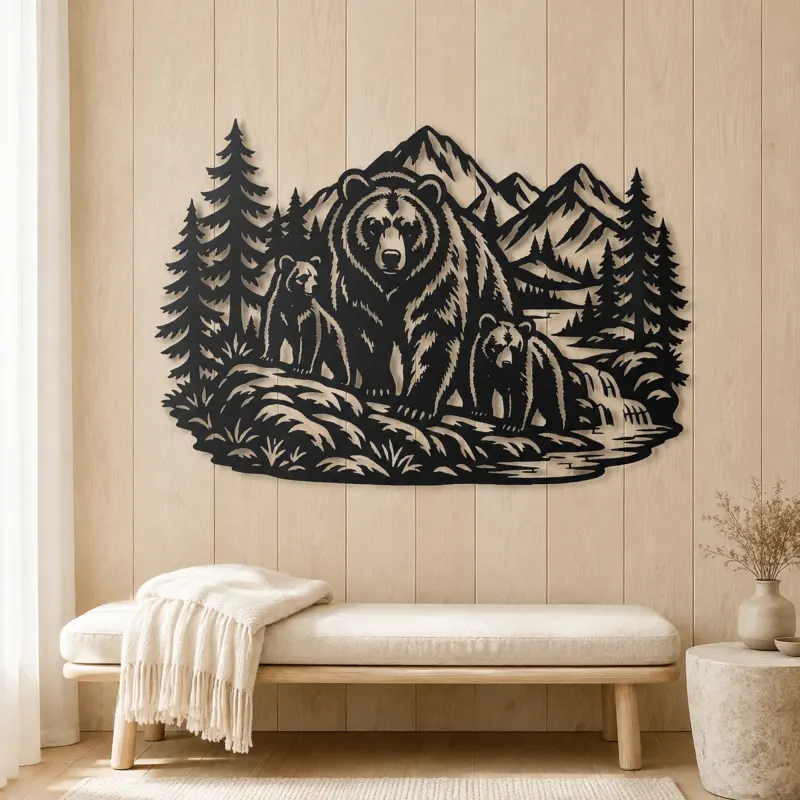 Bear Mountain Scene Metal Wall Art | Wildlife Silhouette Decor - lifestyle view 5