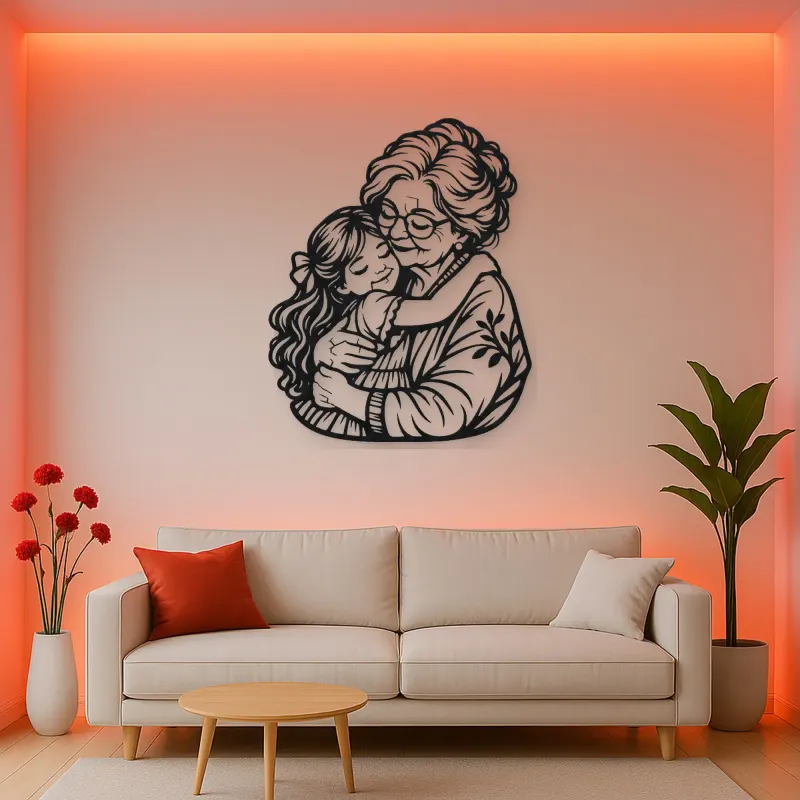Grandmother Granddaughter Metal Wall Art | Family Silhouette Decor