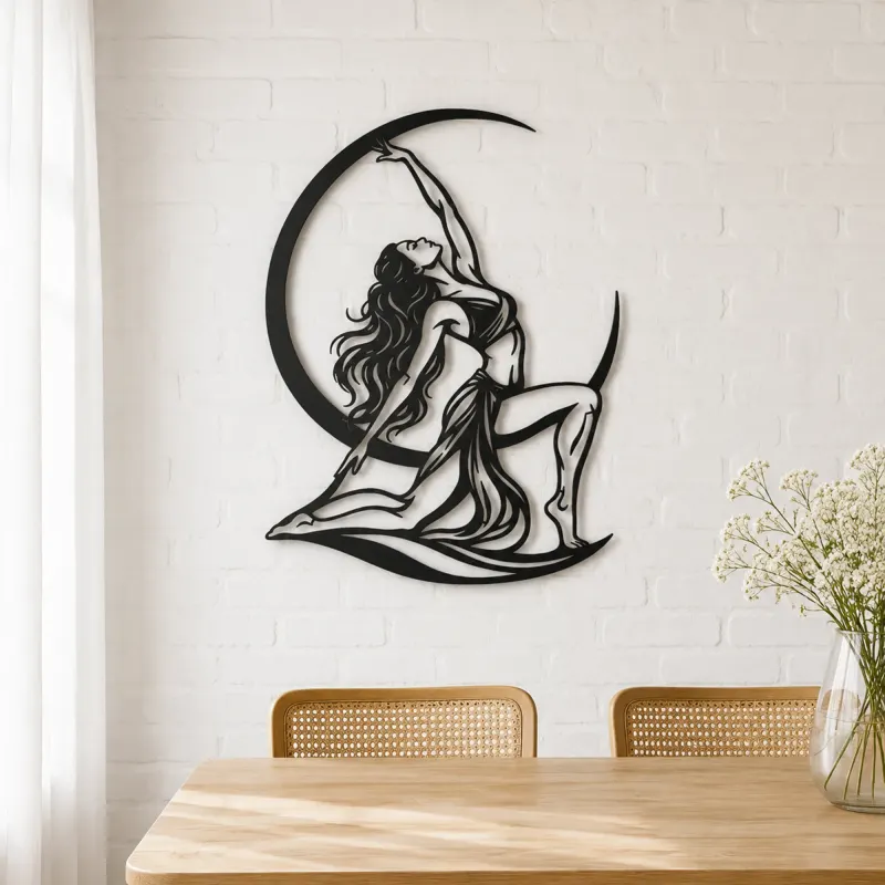 Moon Salutation Metal Wall Art | Movement Silhouette Decor - lifestyle view 4