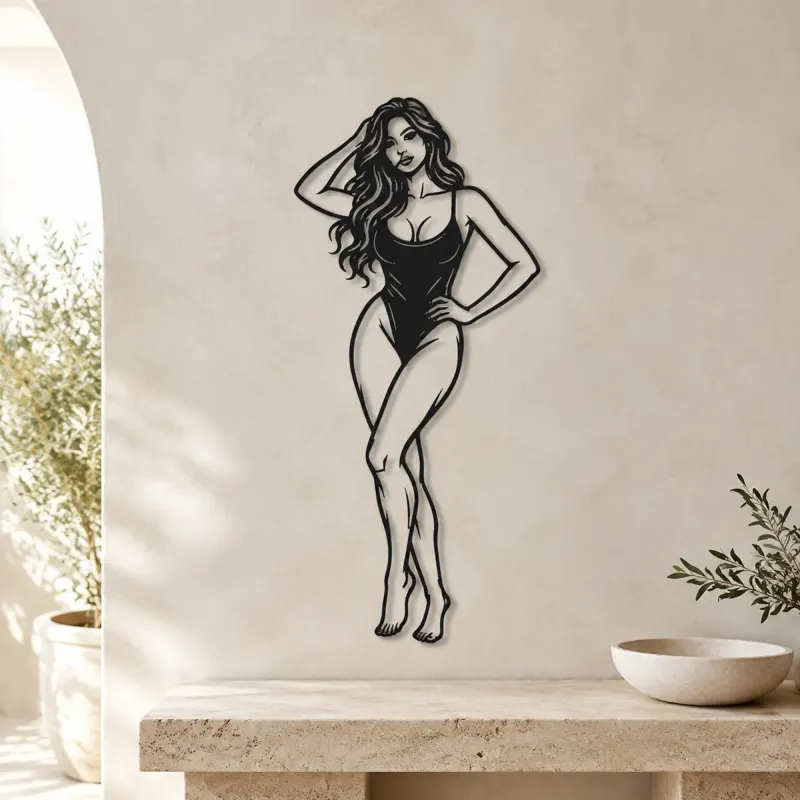Standing Contrapposto Metal Wall Art | Minimalist Woman Line Art - lifestyle view 3