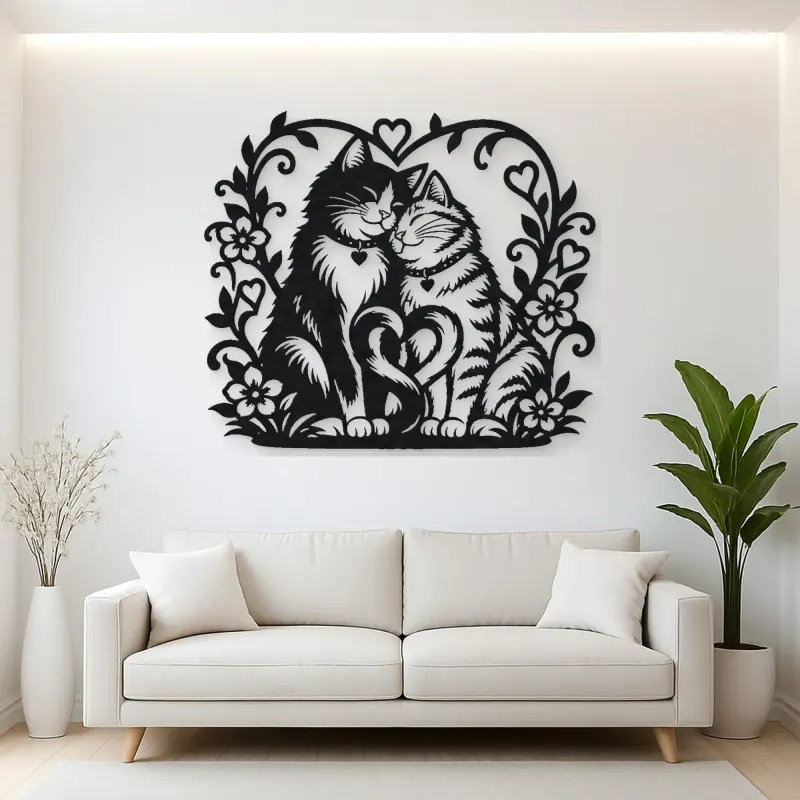 Two Cats in Love Metal Wall Art | Pet Lover Silhouette Decor
