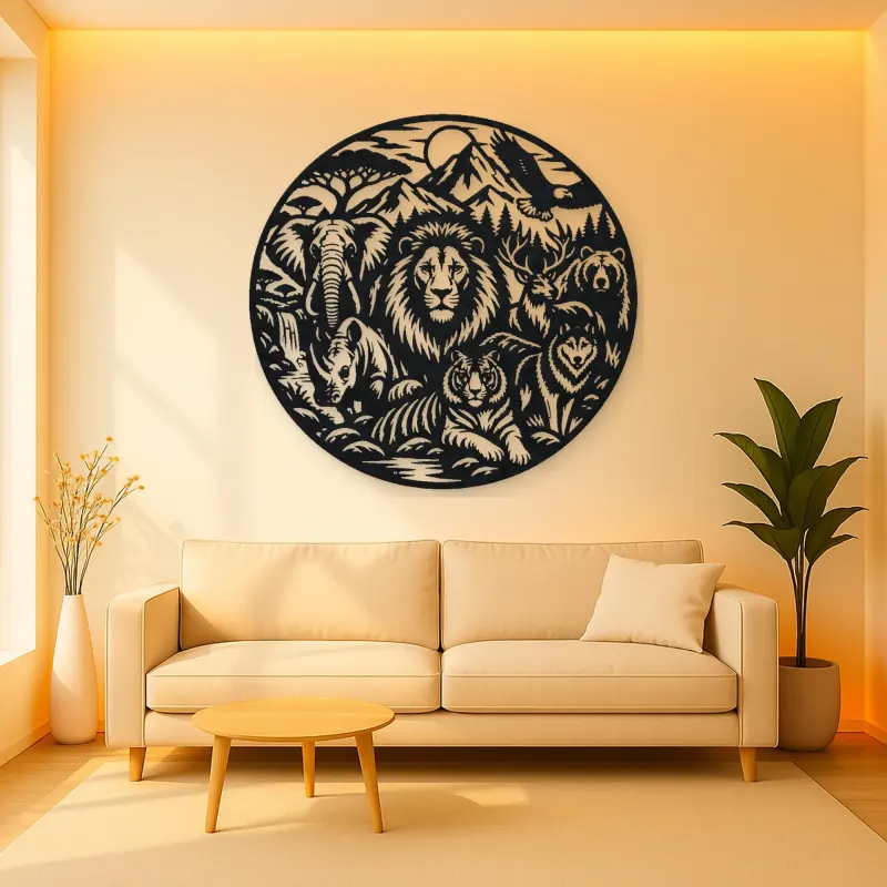 Wildlife World Circle Metal Wall Art | Wildlife Silhouette Decor
