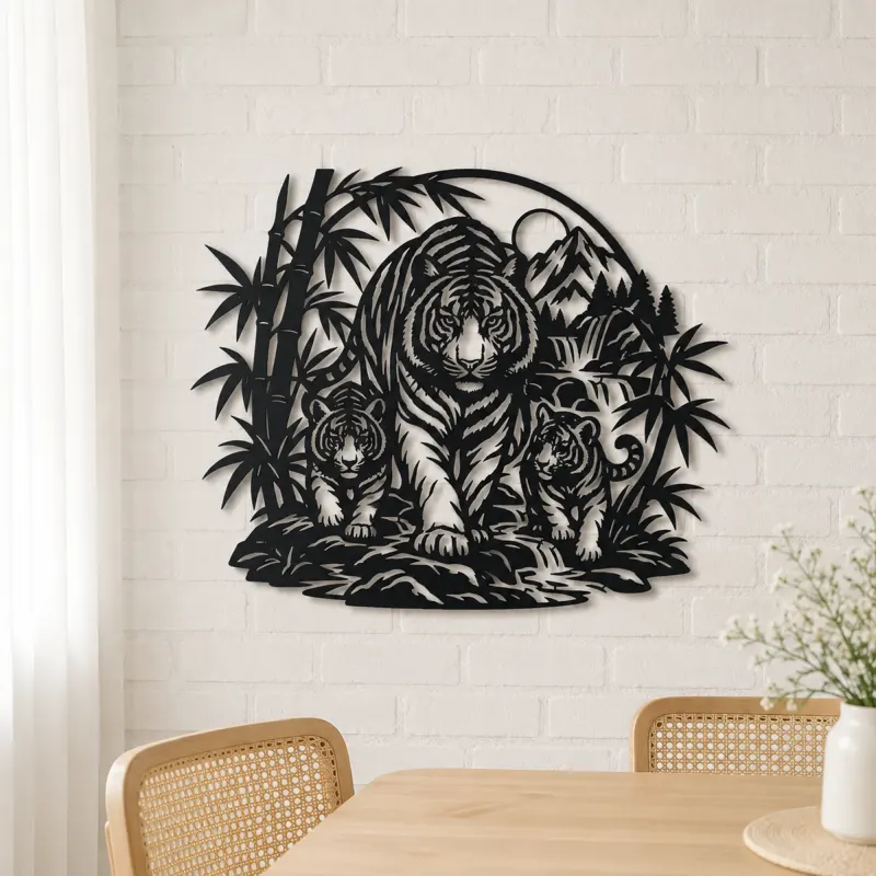 Tiger Bamboo Flow Metal Wall Art | Wildlife Silhouette Decor - lifestyle view 4