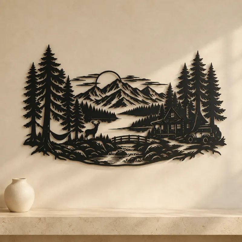 Endless Evergreen Horizon Metal Wall Art | Nature Silhouette Decor - lifestyle view 3