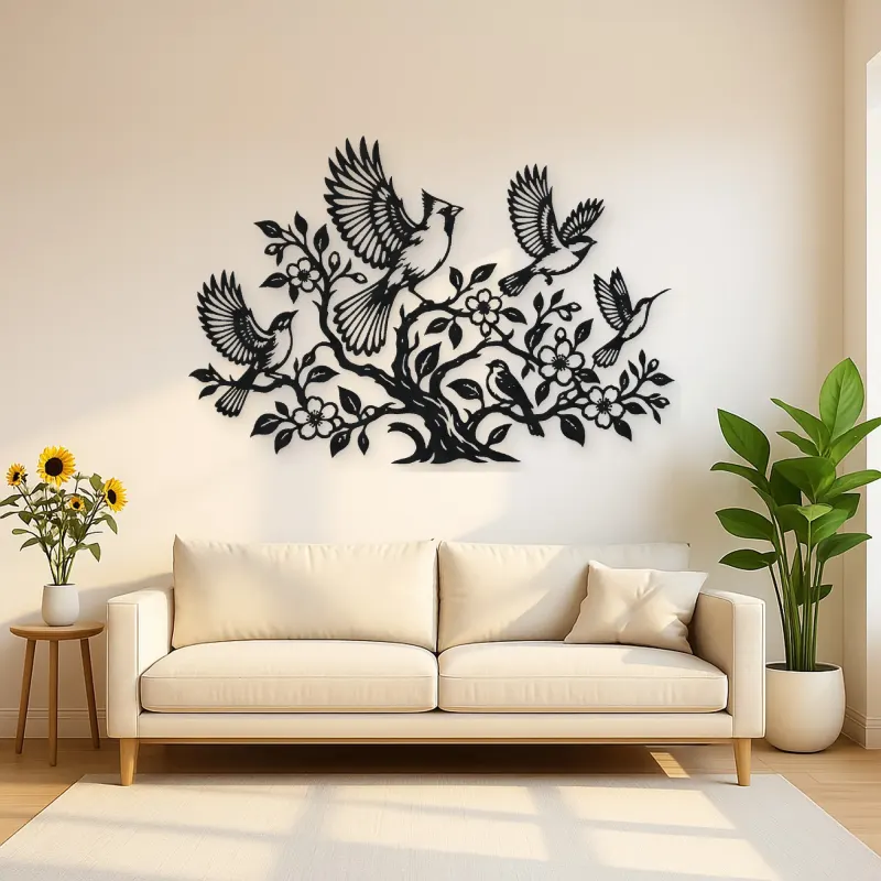 Birds Rising from Tree Metal Wall Art | Wildlife Silhouette Decor
